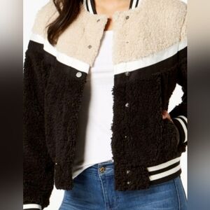 Womens Celebrity Pink, M Varsity style Jacket w/cuffs & snap closure. Tan&Blk